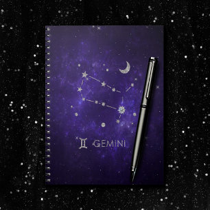 Caderno Espiral Zodiac Purple Gemini Astrologia Cósmica Horoscóp