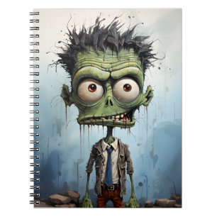 Caderno Espiral Zombie assustadora de cartoon Dia de as Bruxas eng