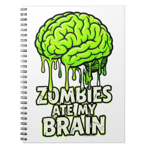 Caderno Espiral "Zombies Comeram Meu Cérebro" Divertido Halloween