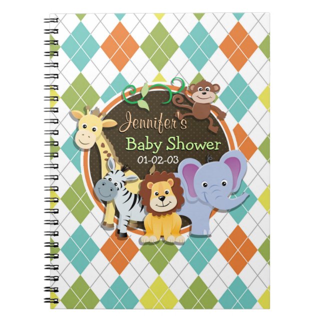 Caderno Espiral Zoo Animais em Argyle Colorida (Frente)