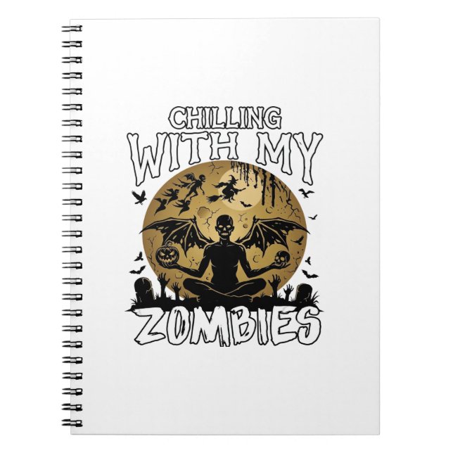 Caderno Espiral Zumbis Arrepiante Demônio Alado Dia das Bruxas Lua (Frente)