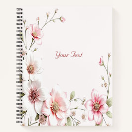 Caderno Floral Branco Rosa Elegante