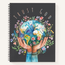 Caderno Floral da Terra Confie em Deus | Fé Cristã