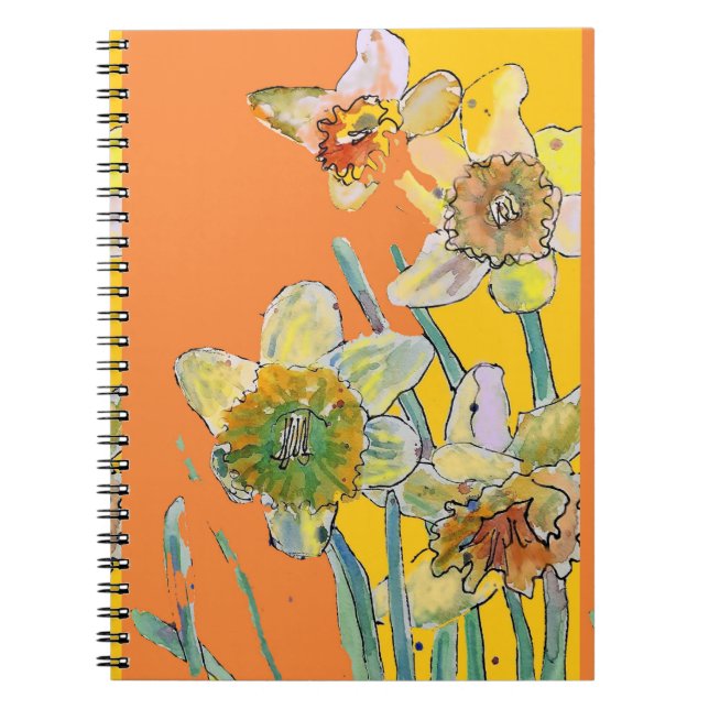 Caderno Floral de Aquarela de Narciso Laranja (Frente)