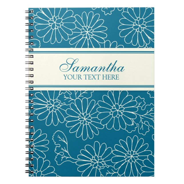 Caderno floral de turquesa conhecida feita sob (Frente)