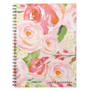 Caderno floral dos rosas cor-de-rosa