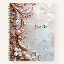 Caderno Floral e Pérola Ornamentada Rosa