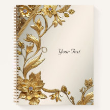 Caderno Floral Folhas Onduladas Douradas