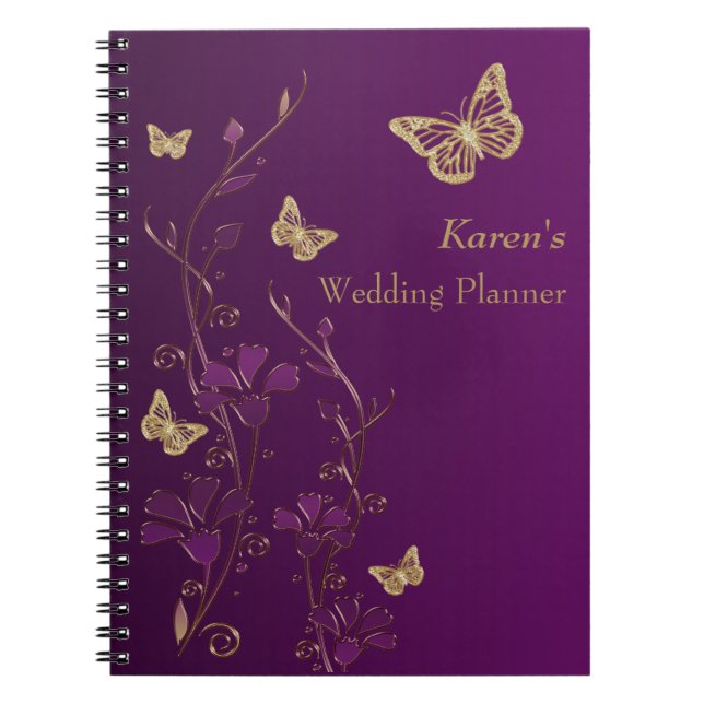 Caderno floral personalizado da borboleta Dourado (Frente)