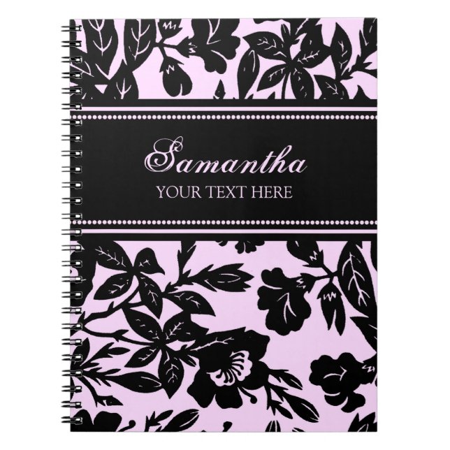 Caderno floral preto e cor-de-rosa conhecido feito (Frente)