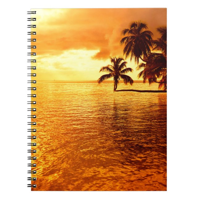 Caderno horizontal do por do sol da palmeira (Frente)