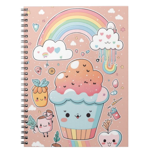 Caderno Infantil Padrão Legal com Cupcake & Arco-í (Frente)