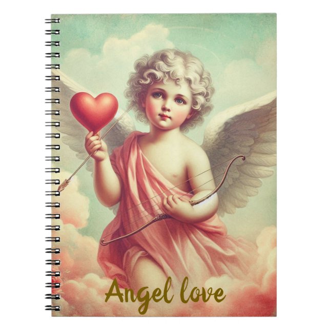caderno personalizado anjo cupido com coração  (Frente)