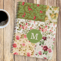 Caderno Personalizado com Rosas em Patchwork e Mon