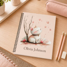 Caderno Personalizado de Gatinho Fofo com Corações