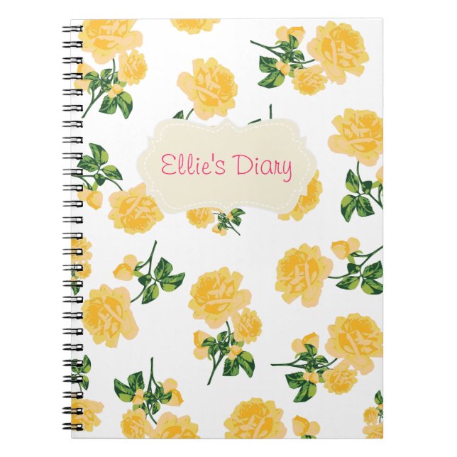 Caderno personalizado do branco dos rosas amarelos (Frente)