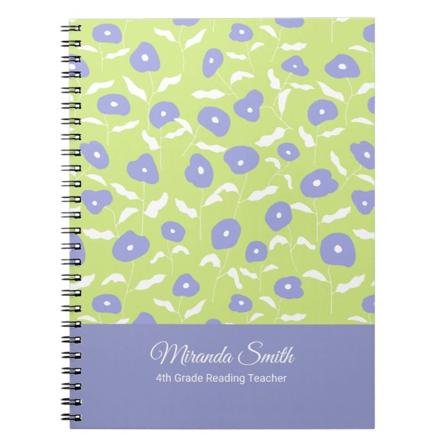 Caderno Personalizado Floral Azul e Verde Moderno (Frente)