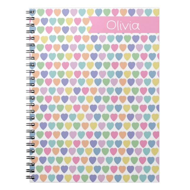 Caderno Personalizado Pastel Hearts – Nome Persona (Frente)
