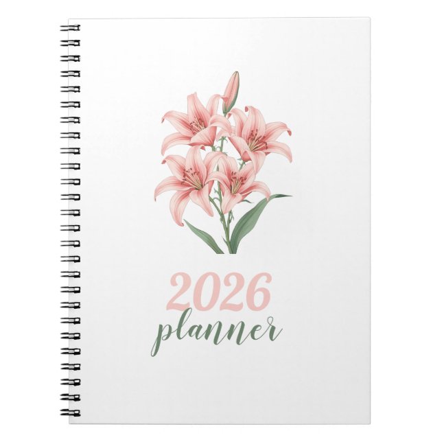 Caderno Planeador Espiral de Lírio Rosa Fofo (Frente)