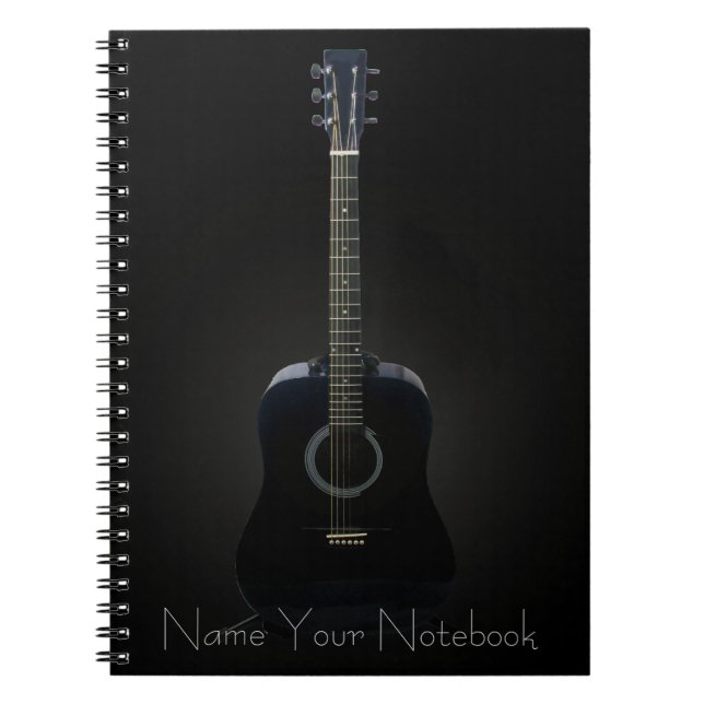 Caderno preto personalizado da música da guitarra (Frente)