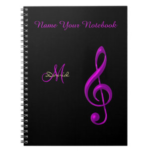 Caderno preto personalizado do Clef da música