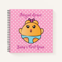 Caderno Rosa de Anotações de Bebê Menina Cartoon A
