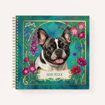 Caderno Teal Floral Botânico Bulldog Francês