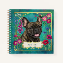 Caderno Teal Floral Botânico Bulldog Francês