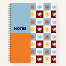 Caderno Xadrez Explosão de Laranja Azul-Celeste -