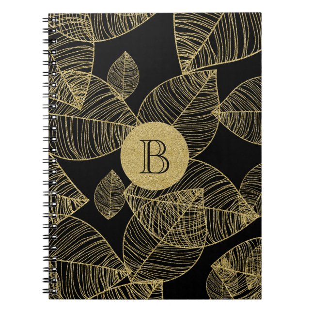 Cadernos de notas elegantes com folhas douradas em (Frente)