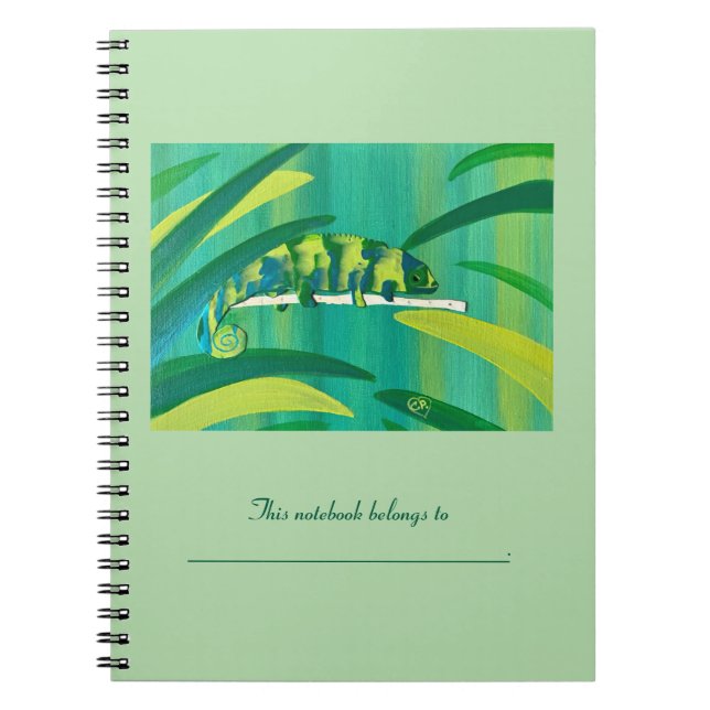 Cadernos Personalizados de Camaleão Verde Abstrato (Frente)