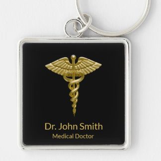 Caduceus Dourado Clássico em Preto - Chaveiro