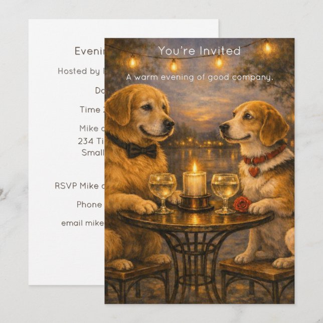 Cães à Luz de Velas – Convite de Festa Pintado com (Frente/Verso)