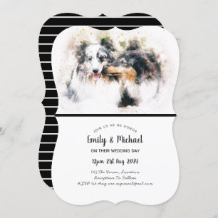 Cães Collie Aquarela Convites De Casamento Elegant