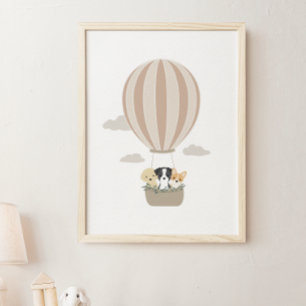 Cães de Balão de Ar Quente Boho Berçário e Poster 