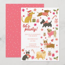 Cães Festivos Convite de festas de Natal Rosa