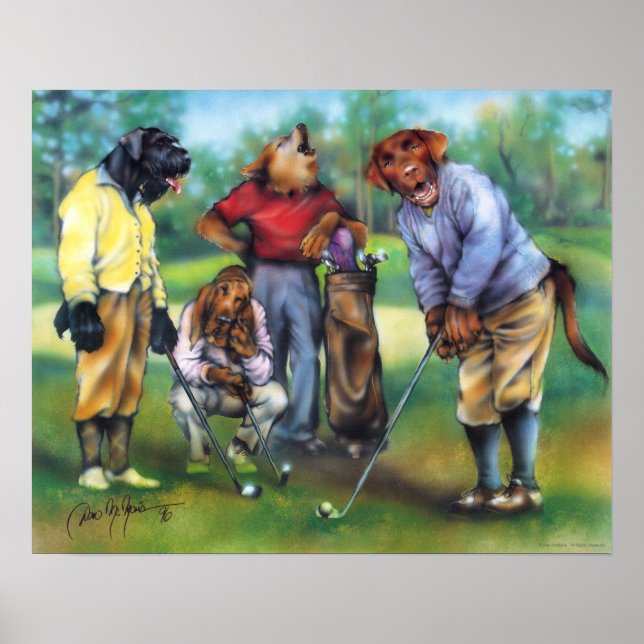 Cães Jogando Poster de Golfe (Frente)