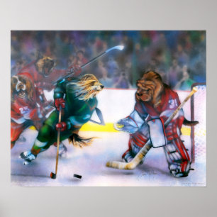 Cães Jogando Poster de Hockey