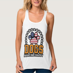 Cães Me Fazem Feliz Camisa Vintage Patriótica Pata
