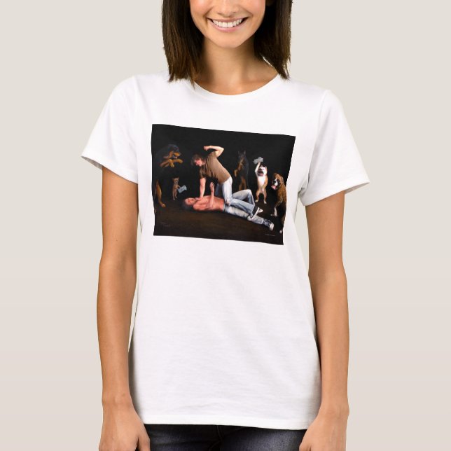 Cães na camisa das senhoras de Manfight (Frente)