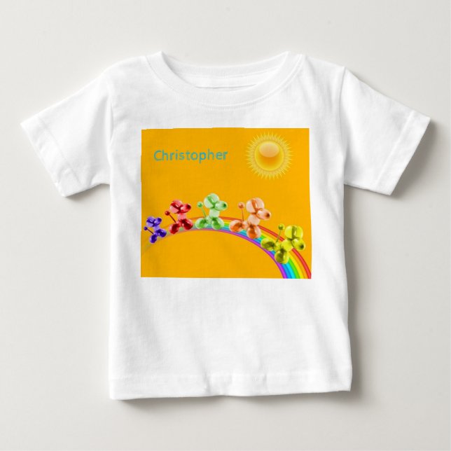 Cães na camiseta do bebê arco-íris (Frente)