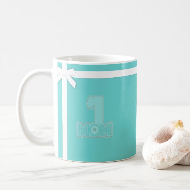 Café #1 MÃE - Caneca de Presente para Mãe Azul Turquesa (Com Donut)