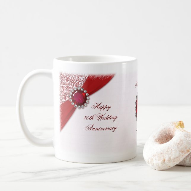 Café 40th Caneca do aniversário de casamento (Com Donut)