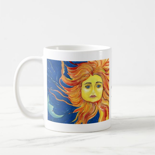 Café A arte azul, caneca amarela, alaranjada de Sun da (Esquerda)