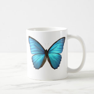Café A borboleta azul de Morpho voa a caneca