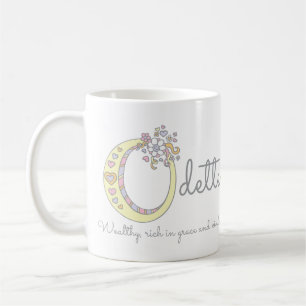 Café A ODETTE rotula o nome decorativo de O com caneca