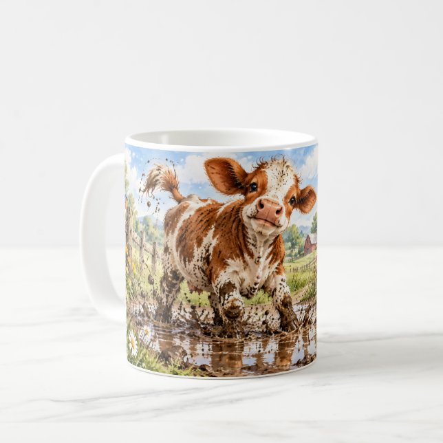 Café A Vida É Melhor com uma Caneca de Vaca no Lamaçal (Frente Esquerda)