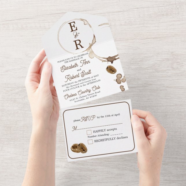 Café Amadurece tudo em um convite de casamento (Aba destacável)