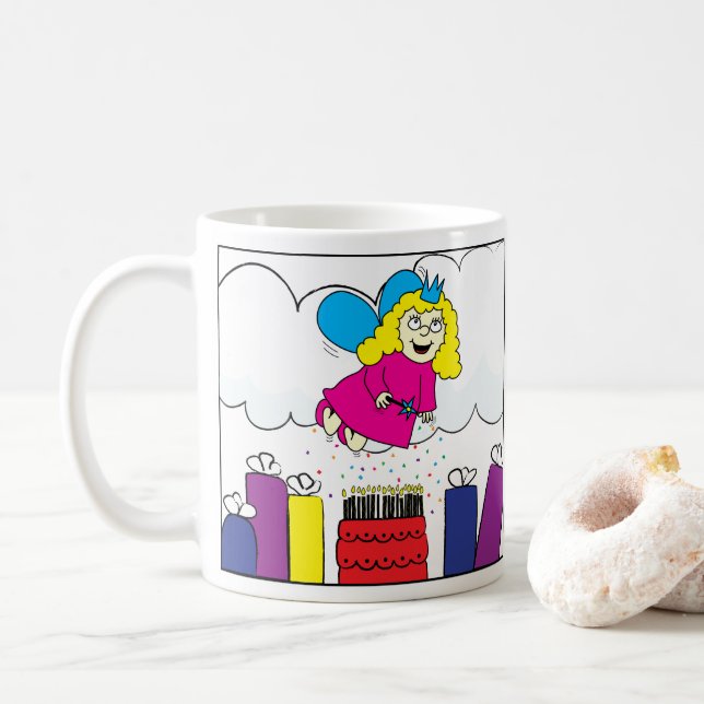 Café Aniversário Fada sobre a clássica caneca branca de (Com Donut)