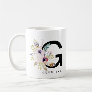 Café Aquarela de Boho do monograma da caneca do
